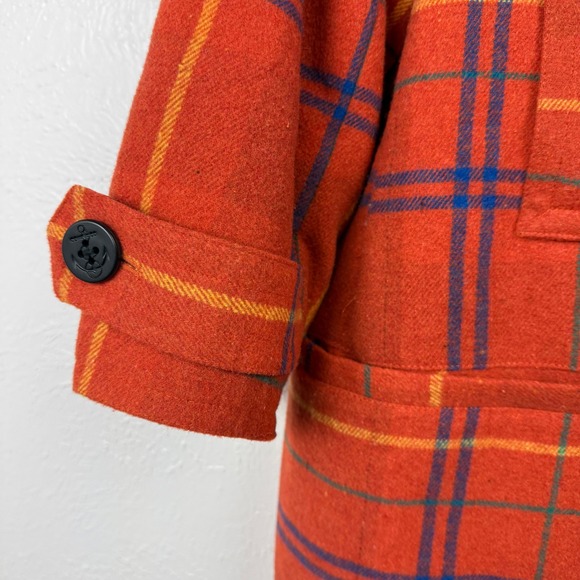 Sundance Courtney Peacoat Gingerplaid Double Breasted Coat Orange Large - Picture 3 of 11